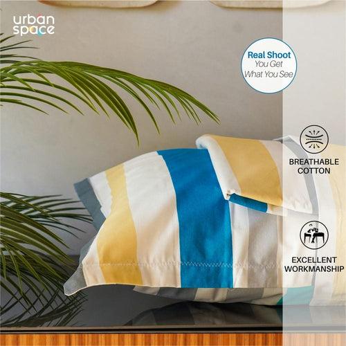 Serene Collection - Breathable 200 TC 100% Pure Cotton Bedsheet with Pillow Cover, MultiColour Stripes - Blue