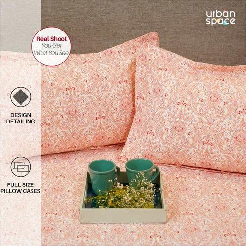 Regal Collection - Breathable 200 TC 100% Pure Cotton Bedsheet with Pillow Cover, Paisley- Peach