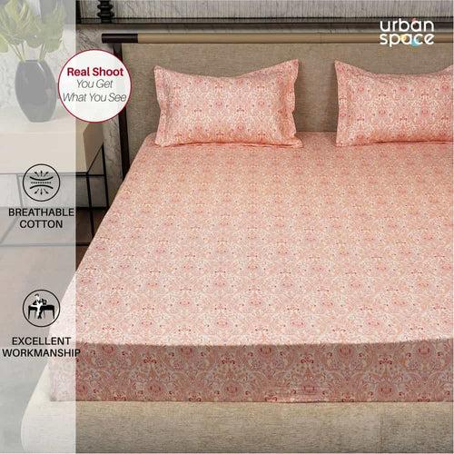 Regal Collection - Breathable 200 TC 100% Pure Cotton Bedsheet with Pillow Cover, Paisley- Peach