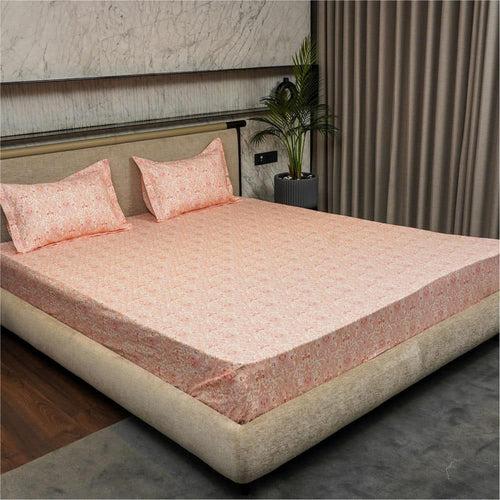 Regal Collection - Breathable 200 TC 100% Pure Cotton Bedsheet with Pillow Cover, Paisley- Peach