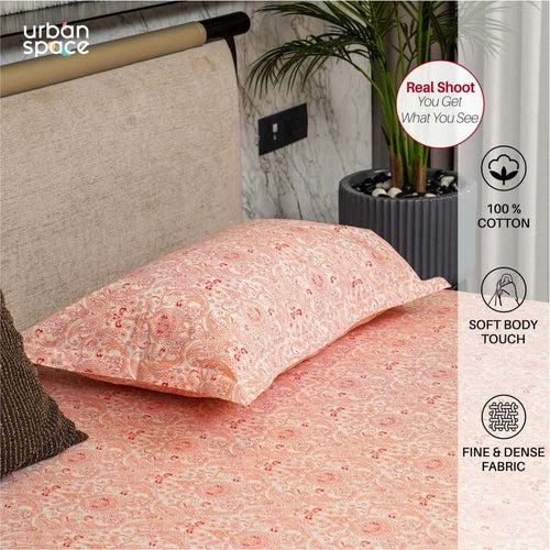 Regal Collection - Breathable 200 TC 100% Pure Cotton Bedsheet with Pillow Cover, Paisley- Peach