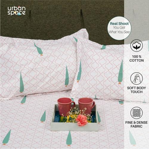 Regal Collection - Breathable 200 TC 100% Pure Cotton Single Bedsheet with Pillow Cover, Pinewood- Peach Green