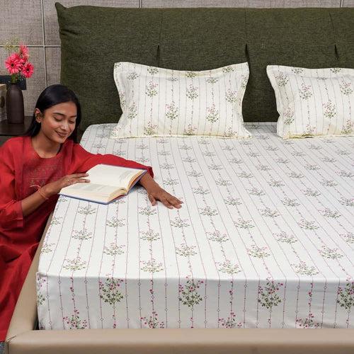 Serene Collection - Breathable 200 TC 100% Pure Cotton Bedsheet with Pillow Cover, Sedum Pink