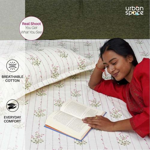 Serene Collection - Breathable 200 TC 100% Pure Cotton Bedsheet with Pillow Cover, Sedum Pink