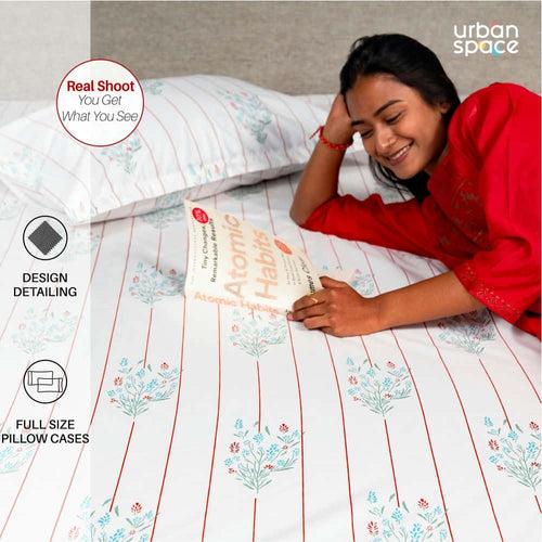 Regal Collection - Breathable 200 TC 100% Pure Cotton Single Bedsheet with Pillow Cover, Rust Orange Dahlia