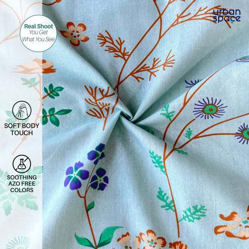 Divine - 100%  Cotton Double Bedsheet with 2 Pillow Covers - Floral Euphoria Mint Green