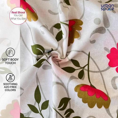 Divine - 100%  Cotton Double Bedsheet with 2 Pillow Covers - Floret White & red