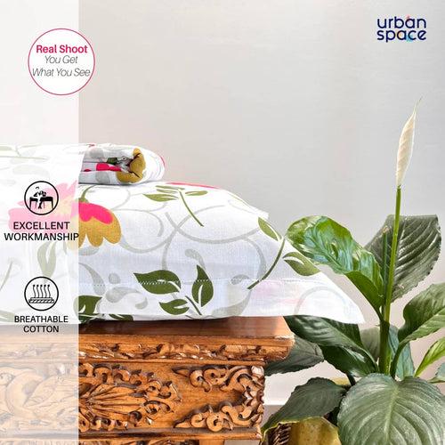 Divine - 100%  Cotton Double Bedsheet with 2 Pillow Covers - Floret White & red