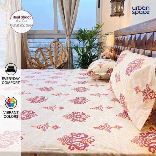 Divine - 100%  Cotton Double Bedsheet with 2 Pillow Covers - Tradition Bliss Maroon