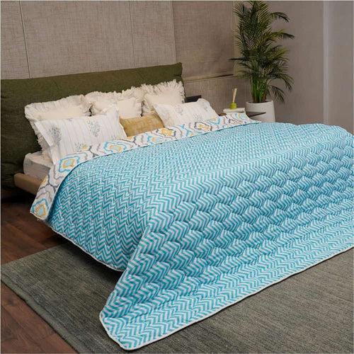 Fluffy & Heavy 200 GSM Microfiber Reversible Quilted Winter Comforters (Morocco Blue-Single, Double)