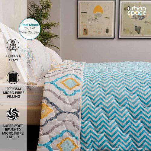 Fluffy & Heavy 200 GSM Microfiber Reversible Quilted Winter Comforters (Morocco Blue-Single, Double)