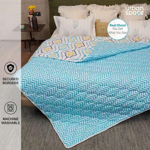 Fluffy & Heavy 200 GSM Microfiber Reversible Quilted Winter Comforters (Morocco Blue-Single, Double)