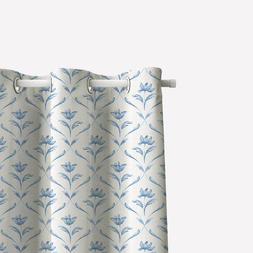 100% Cotton Curtains for Living Room, Bedroom curtains - Pack of 2 curtains, Water Lily - Blue