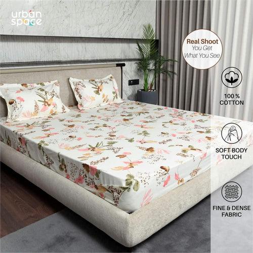 Regal Collection - Breathable 200 TC 100% Pure Cotton Single Bedsheet with Pillow Cover, Cherry Blossom- Peach