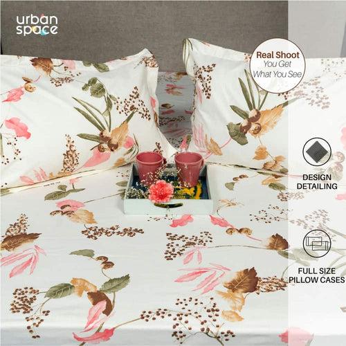 Regal Collection - Breathable 200 TC 100% Pure Cotton Single Bedsheet with Pillow Cover, Cherry Blossom- Peach