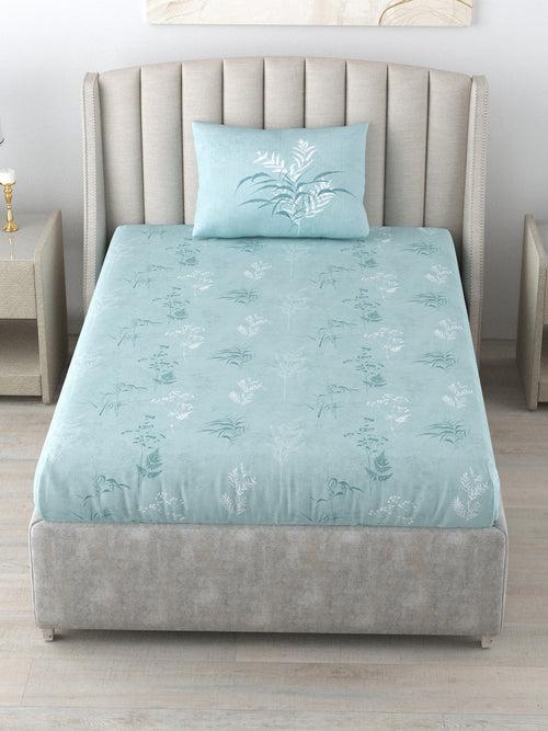220 TC 100% Cotton Printed Bedsheet for Double Bed with 2 Pillow Covers ( Double / Single / King Size Bedsheet)  - Summer Bloom Blue