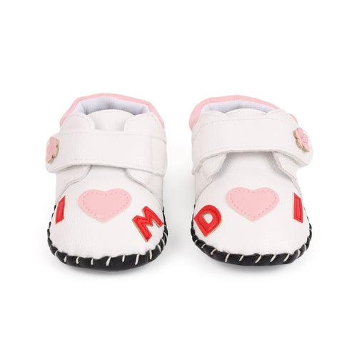 White Hearts Baby Shoes