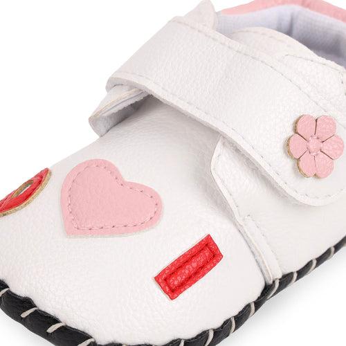 White Hearts Baby Shoes