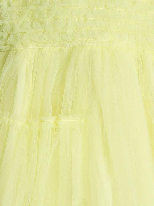 Cherry Crumble Cotton Blend Yellow Round neck with Zipper Closure Frills Fit & Dress Flare For Girls