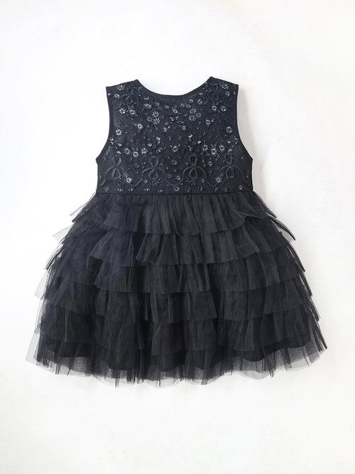 Embroidary Black Party Wear Dress For Girls