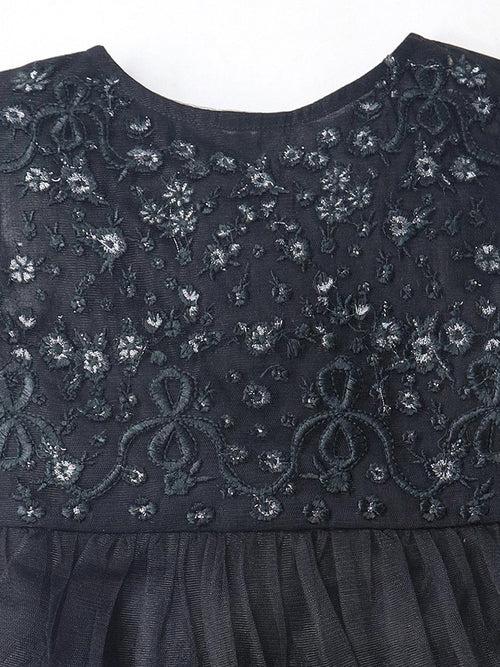 Embroidary Black Party Wear Dress For Girls