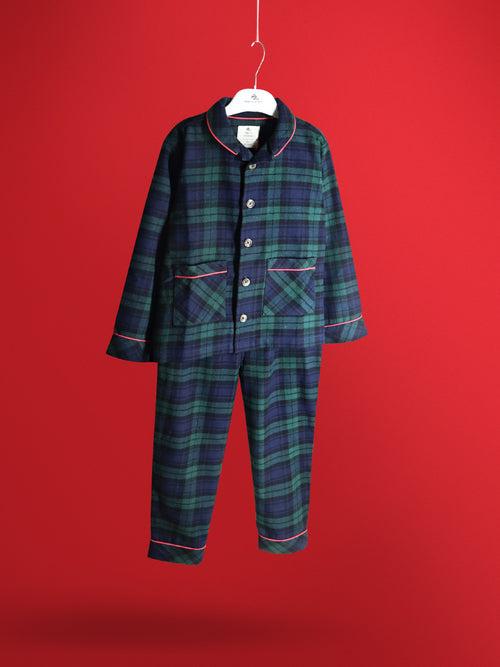 Multicolor Checked Cuff Sleeve Night Suit For Kids