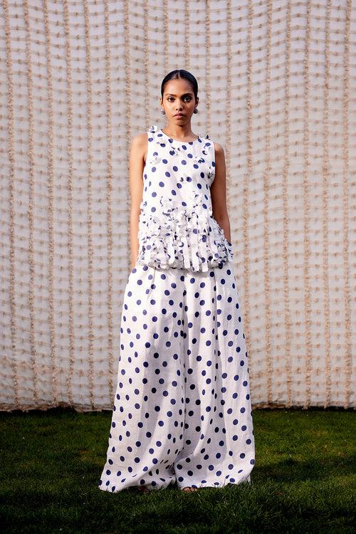 WHITE & BLUE POLKA CO-ORD  SET