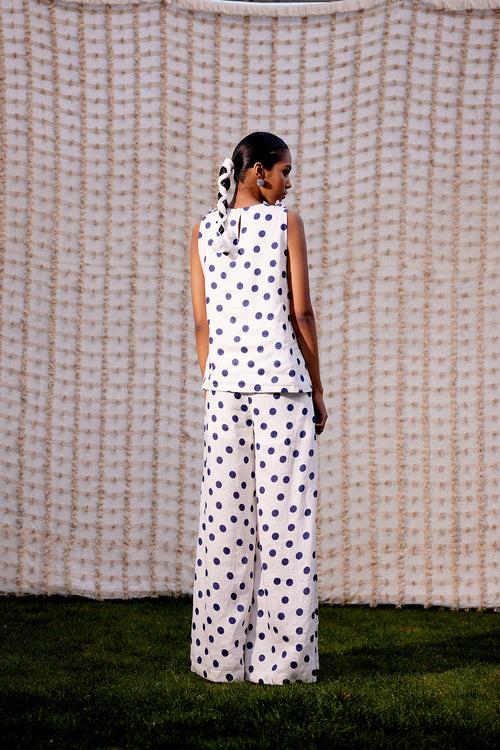 WHITE & BLUE POLKA CO-ORD  SET