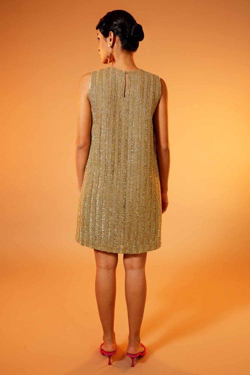 Golden mesh knit dress