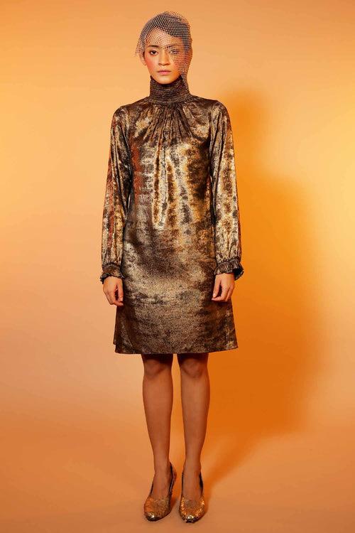 Golden High neck Metallic dress