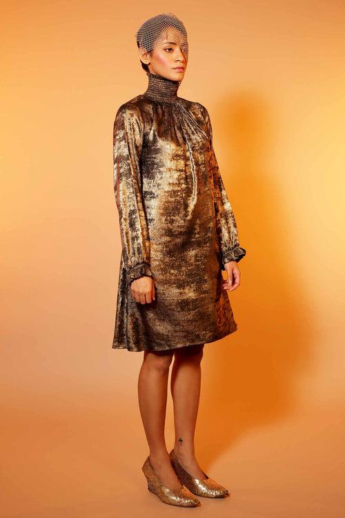 Golden High neck Metallic dress