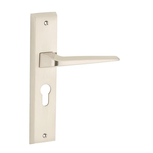 IPSA Canary Iris Handle Series on 8" Plate CYS Lockset with 60mm One Side Key and Knob - Matte Satin Nickel Finish FSS