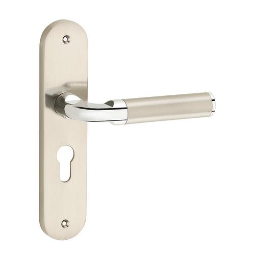 IPSA Cherry Iris Handle Series on 8" Plate CYS Lockset with 60mm Coin and Knob - Matte Satin Nickel Finish CPS