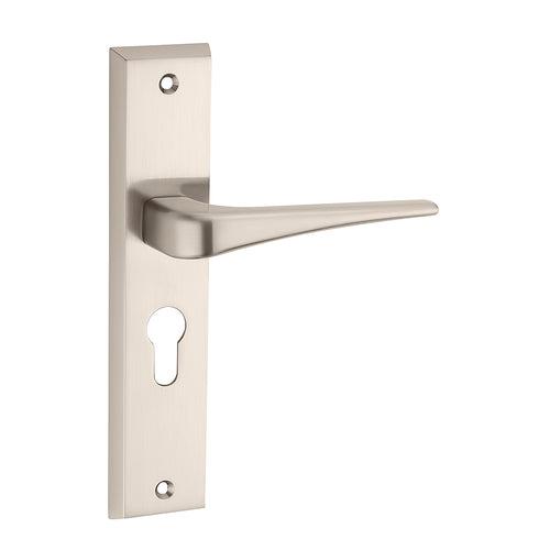 IPSA Navy Iris Handle Series on 8" Plate CYS Lockset with 60mm One Side Key and Knob - Matte Satin Nickel Finish FSS