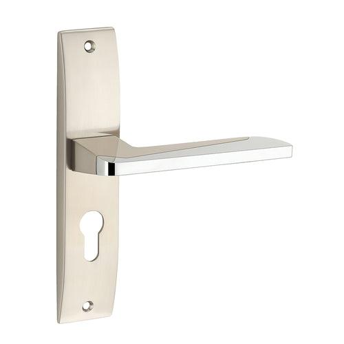 IPSA Lilac Iris Handle Series on 8" Plate CYS Lockset with 60mm One Side Key and Knob - Matte Satin Nickel Finish CPS