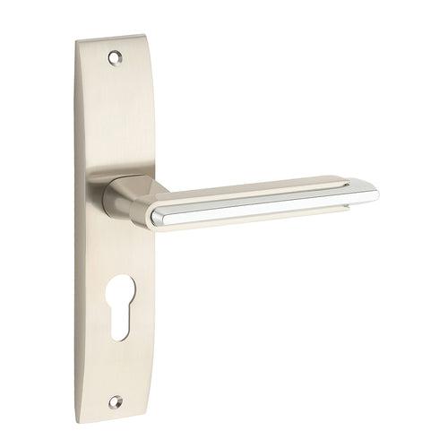 IPSA Lead Iris Handle Series on 8" Plate CYS Lockset with 60mm One Side Key and Knob - Matte Satin Nickel Finish CPS
