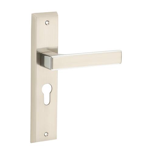 IPSA Teal Iris Handle Series on 8" Plate CYS Lockset with 60mm Coin and Knob - Matte Satin Nickel Finish CPS