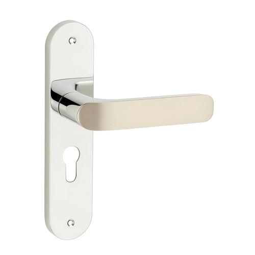 IPSA Plum Moderna Handle Series on 8" Plate CYS Lockset with 60mm One Side Key and Knob - Matte Satin Nickel Finish CPS