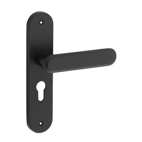 IPSA Stone Moderna Handle Series on 8" Plate CYS Lockset with 60mm Coin and Knob - Matte Finish BLACK