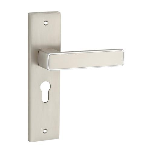 IPSA Clay Iris Handle Series on 8" Plate CYS Lockset with 60mm One Side Key and Knob - Matte Satin Nickel Finish CPS