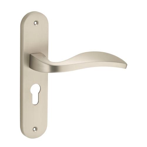IPSA Scarlet Moderna Handle Series on 8" Plate CYS Lockset with 60mm One Side Key and Knob - Matte Satin Nickel Finish MSS