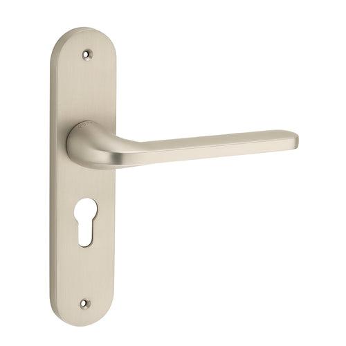 IPSA Olive Moderna Handle Series on 8" Plate CYS Lockset with 60mm Coin and Knob - Matte Satin Nickel Finish FSS