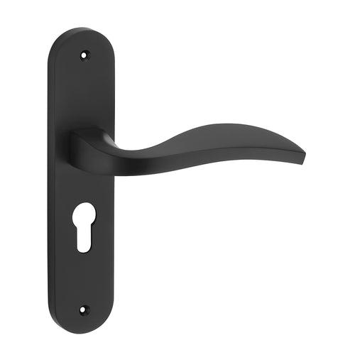 IPSA Scarlet Moderna Handle Series on 8" Plate CYS Lockset with 60mm One Side Key and Knob - Matte Antique Finish BLACK