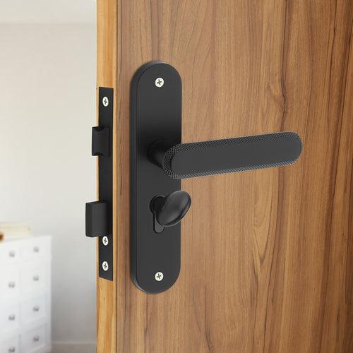 IPSA Stone Moderna Handle Series on 8" Plate CYS Lockset with 60mm Coin and Knob - Matte Finish BLACK