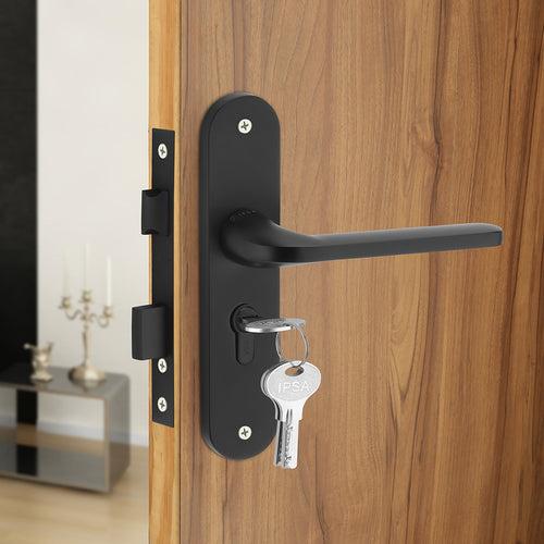 IPSA Olive Moderna Handle Series on 8" Plate CYS Lockset with 60mm One Side Key and Knob - Matte Antique Finish BLACK