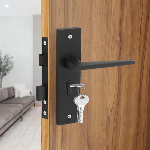 IPSA Flax Moderna Handle Series on 8" Plate CYS Lockset with 60mm One Side Key and Knob - Matte Antique Finish BLACK