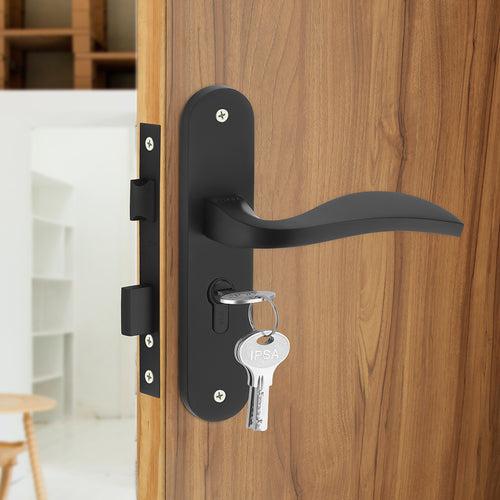 IPSA Scarlet Moderna Handle Series on 8" Plate CYS Lockset with 60mm One Side Key and Knob - Matte Antique Finish BLACK