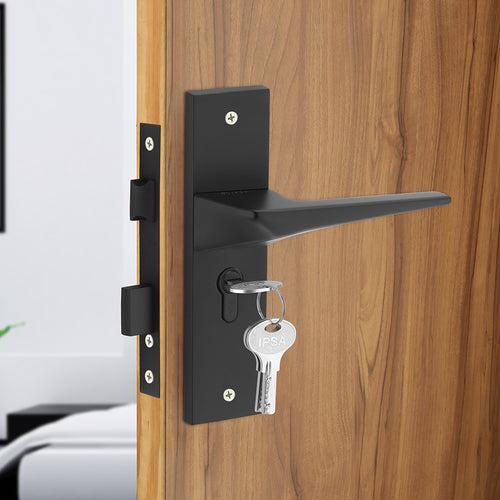 IPSA Smoke Moderna Handle Series on 8" Plate CYS Lockset with 60mm Both Side Key - Matte Finish BLACK