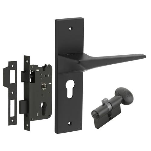 IPSA Smoke Moderna Handle Series on 8" Plate CYS Lockset with 60mm Coin and Knob - Matte Finish BLACK