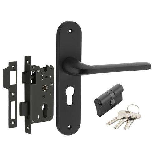 IPSA Olive Moderna Handle Series on 8" Plate CYS Lockset with 60mm Both Side Key - Matte Finish BLACK